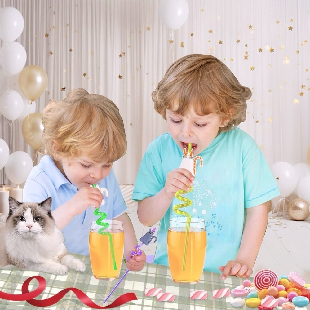 Colorful Cat-Themed Spiral Straws - Picture 4 of 5